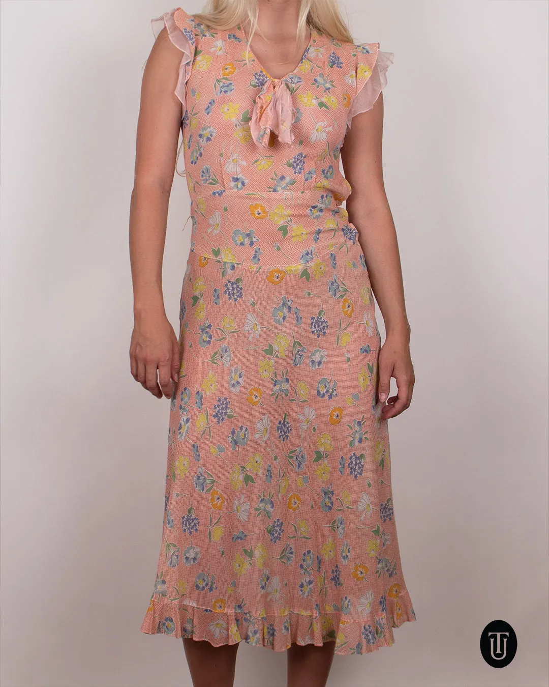 1930s Floral Summer Dress XS