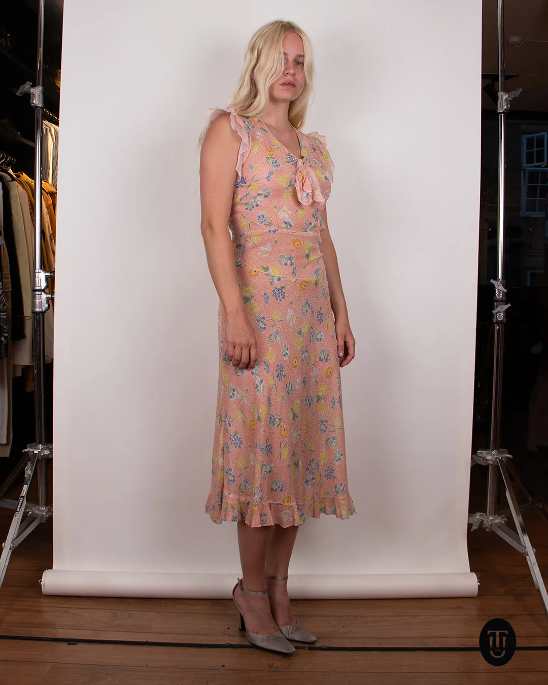 1930s Floral Summer Dress XS