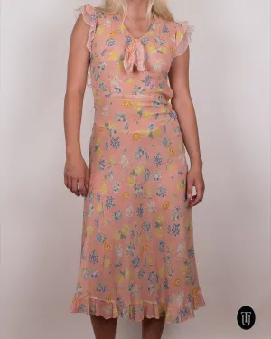 1930s Floral Summer Dress XS