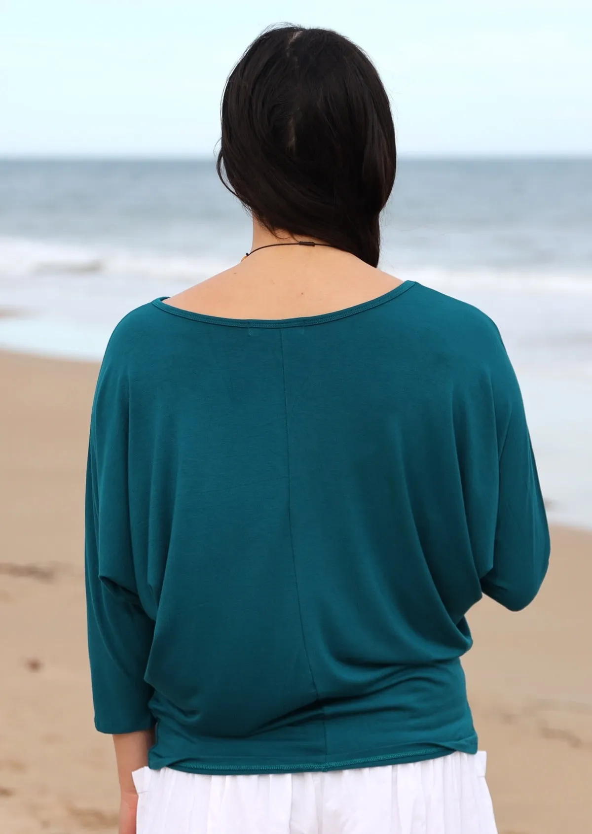 3/4 Sleeve Batwing Top Teal