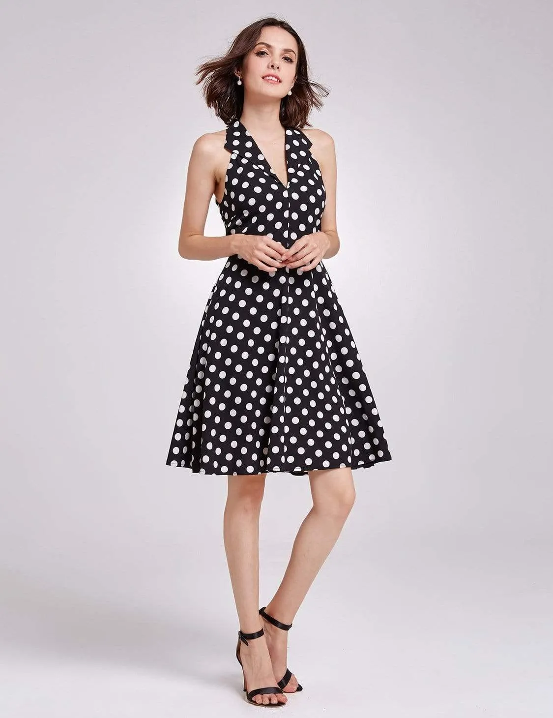 Alisa Pan V Neck Polka Dot Fit and Flare Dress