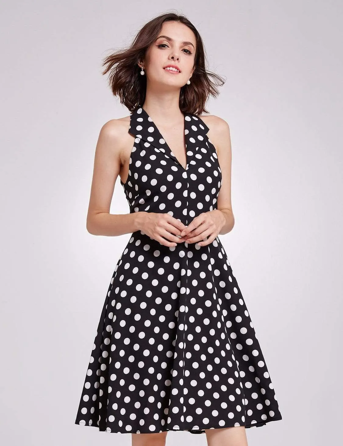 Alisa Pan V Neck Polka Dot Fit and Flare Dress