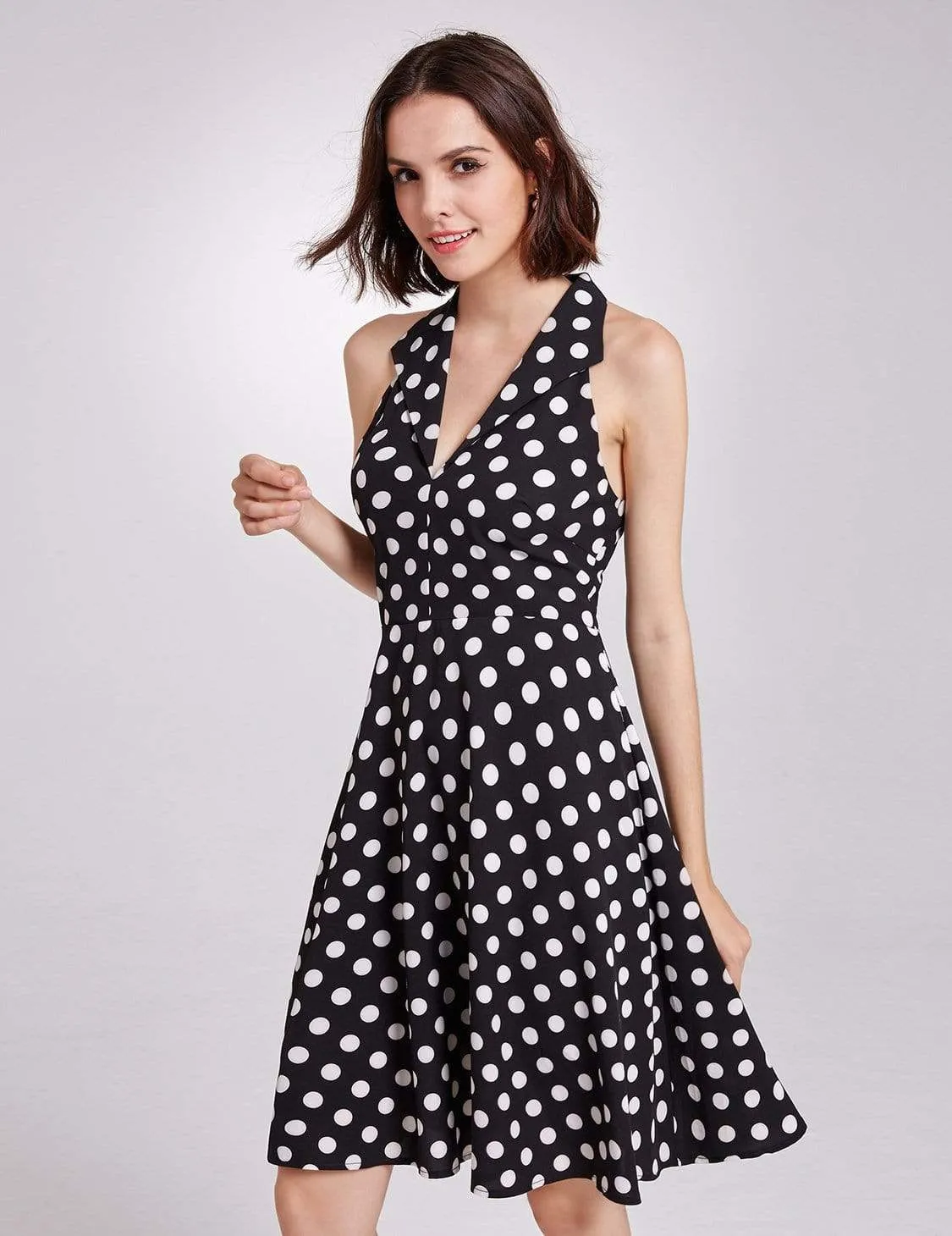 Alisa Pan V Neck Polka Dot Fit and Flare Dress