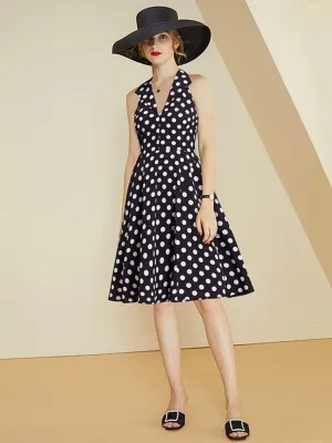 Alisa Pan V Neck Polka Dot Fit and Flare Dress