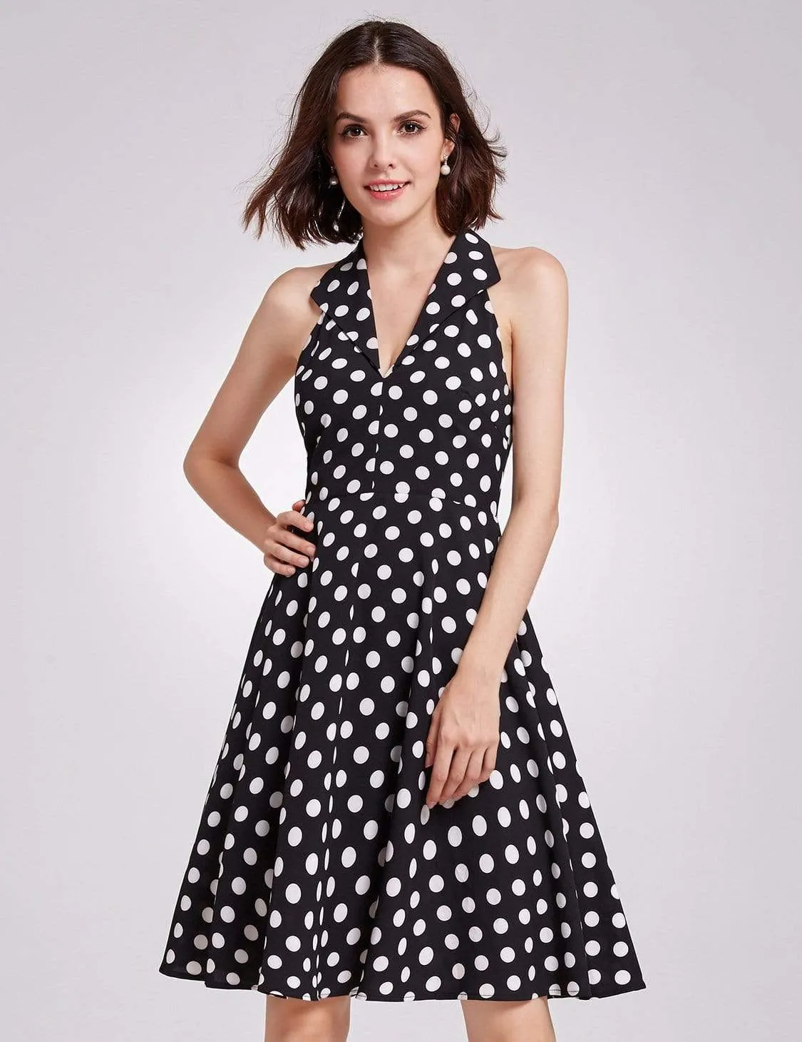 Alisa Pan V Neck Polka Dot Fit and Flare Dress