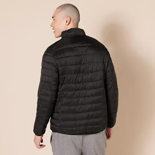 Amazon Essentials Men's Packable Lightweight Water-Resistant Puffer Jacket (Available in Big & Tall), Black, Large