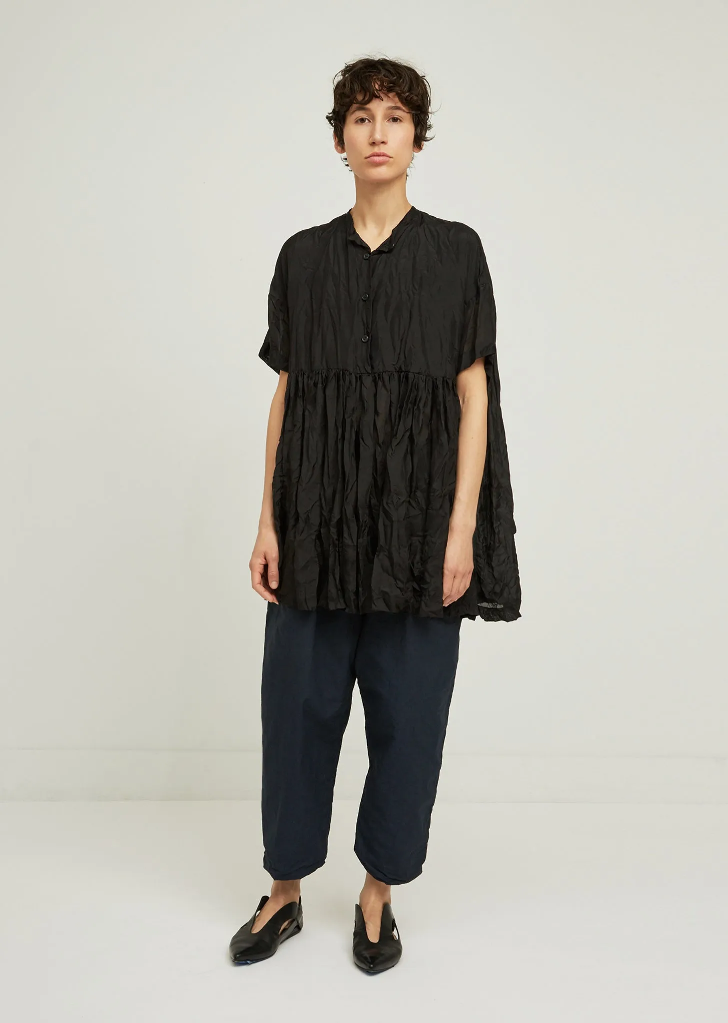 Bebe Silk Crinkle Pleated Shirt