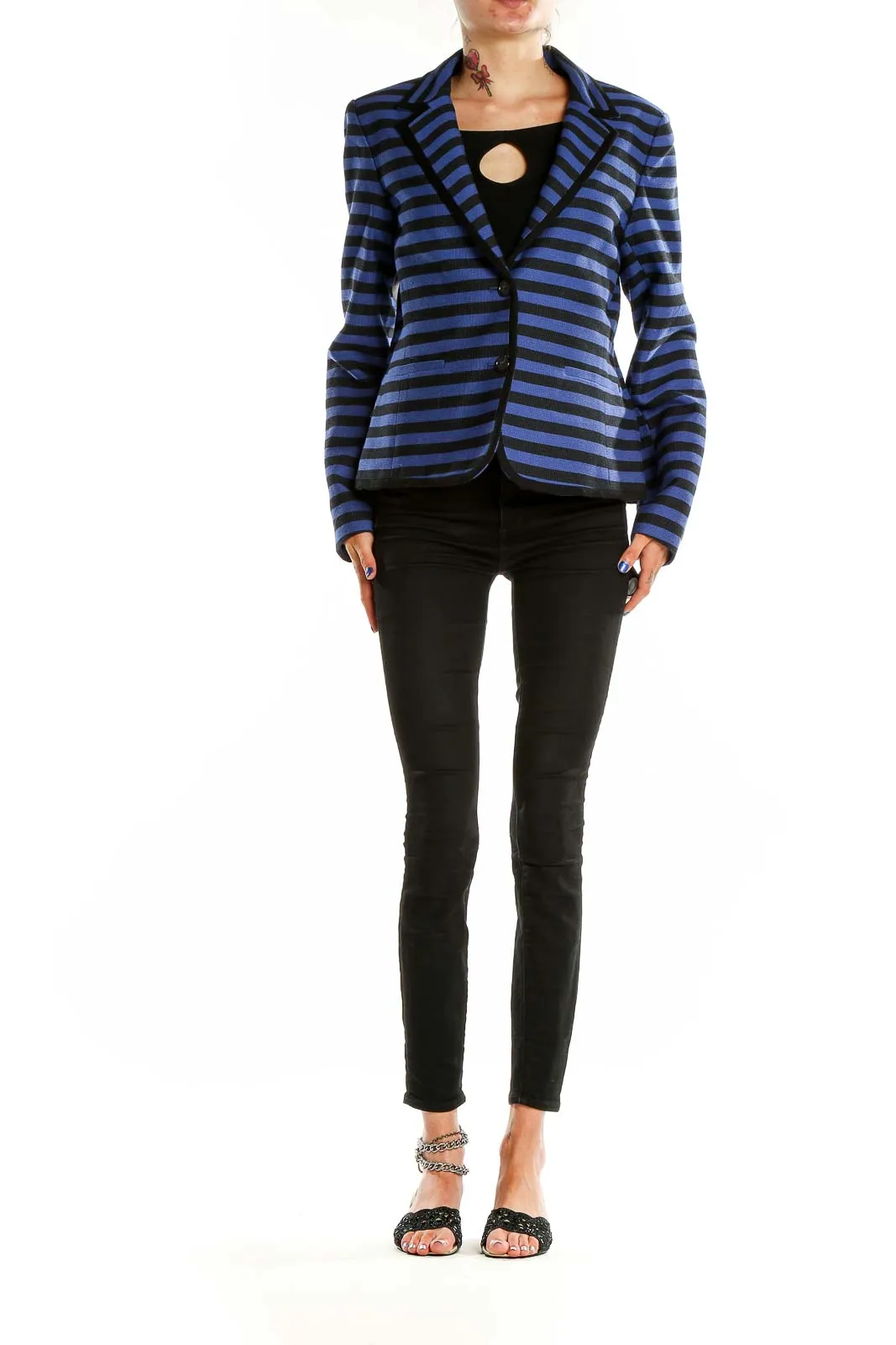 Blue and Black Striped Blazer