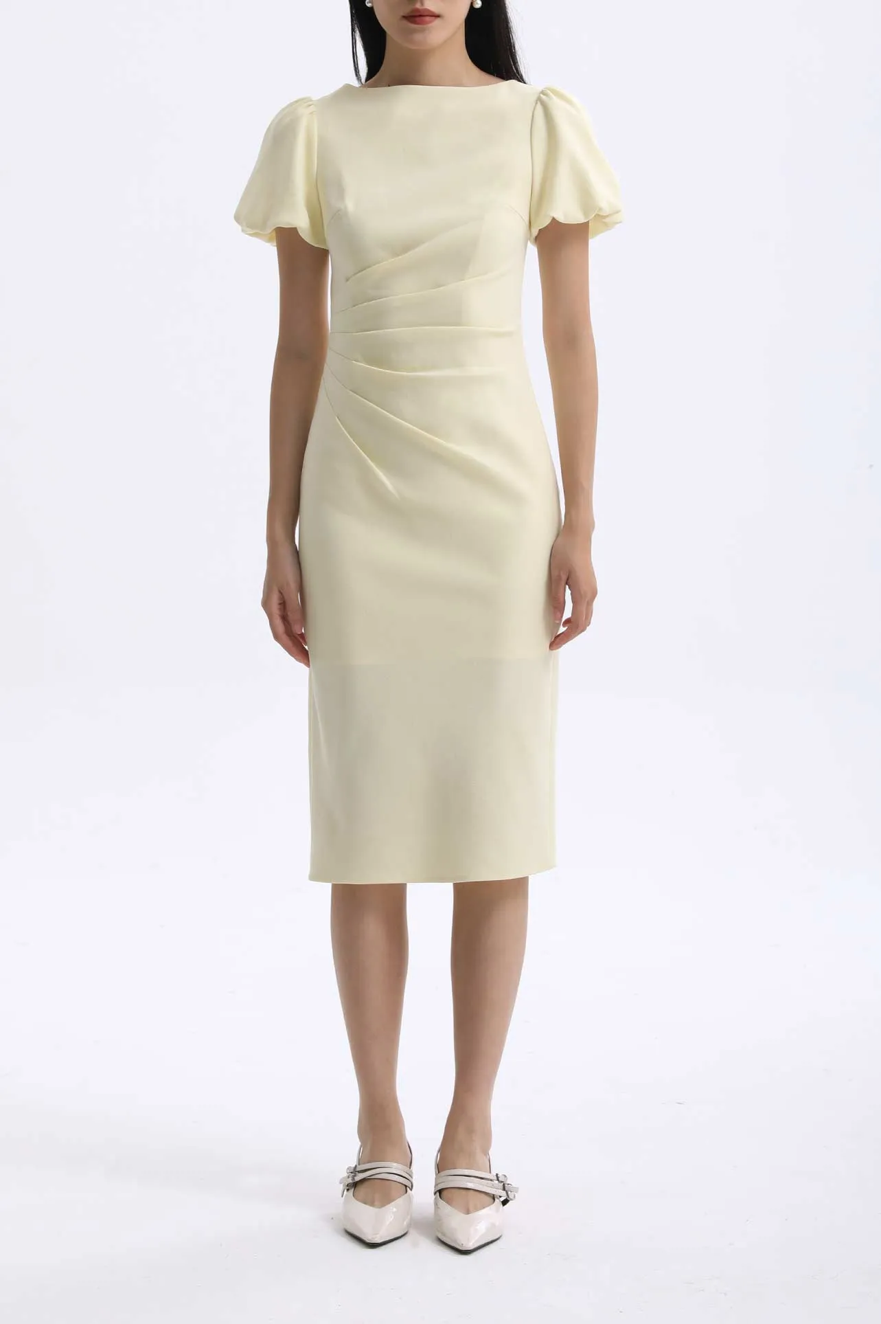 BOAT NECK DRESS IN YELLOW
