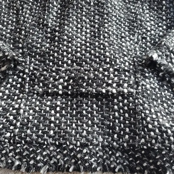 Cabi Black White Grey Tweed Wool Blend 3/4 Rough Hem Sleeved Blazer Size S