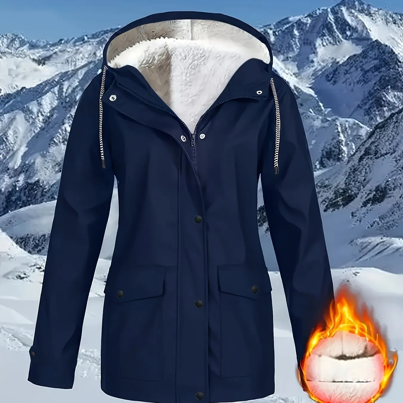Casual Zip Hooded Puffer Jacket, Waterproof, Warm Outerwear