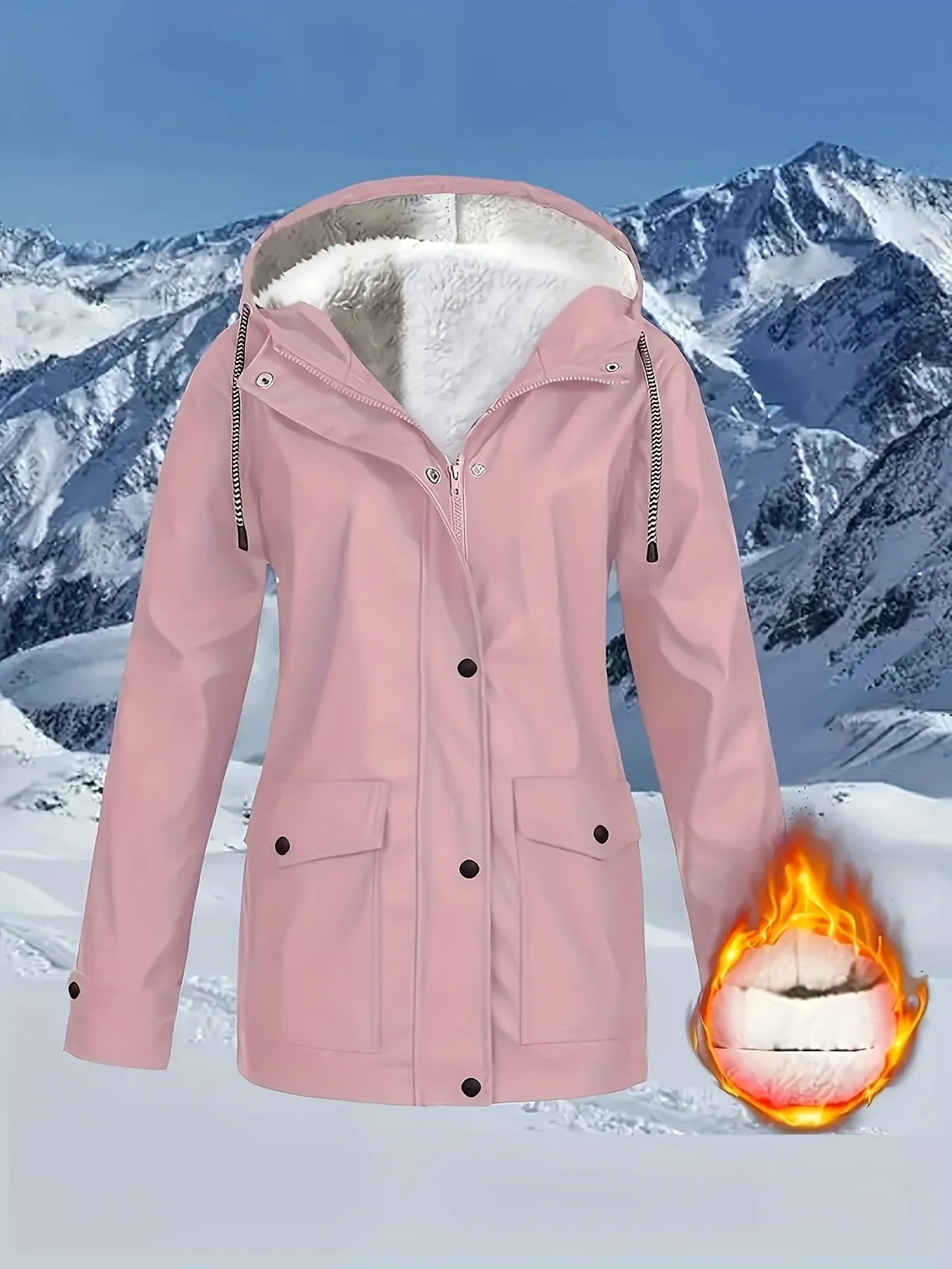 Casual Zip Hooded Puffer Jacket, Waterproof, Warm Outerwear