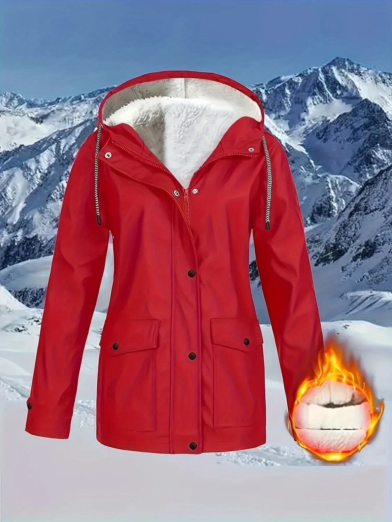 Casual Zip Hooded Puffer Jacket, Waterproof, Warm Outerwear