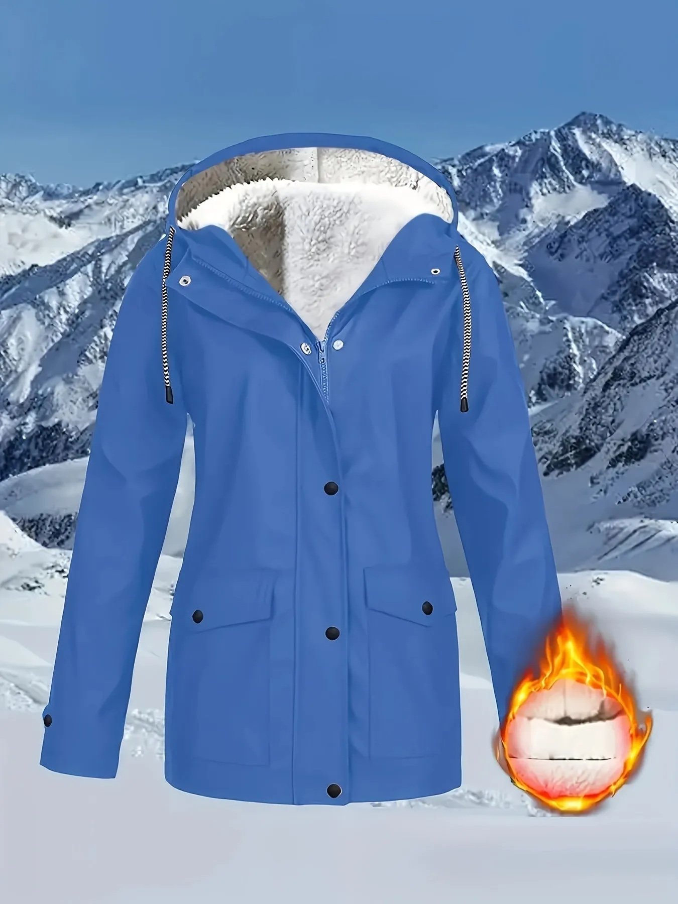 Casual Zip Hooded Puffer Jacket, Waterproof, Warm Outerwear