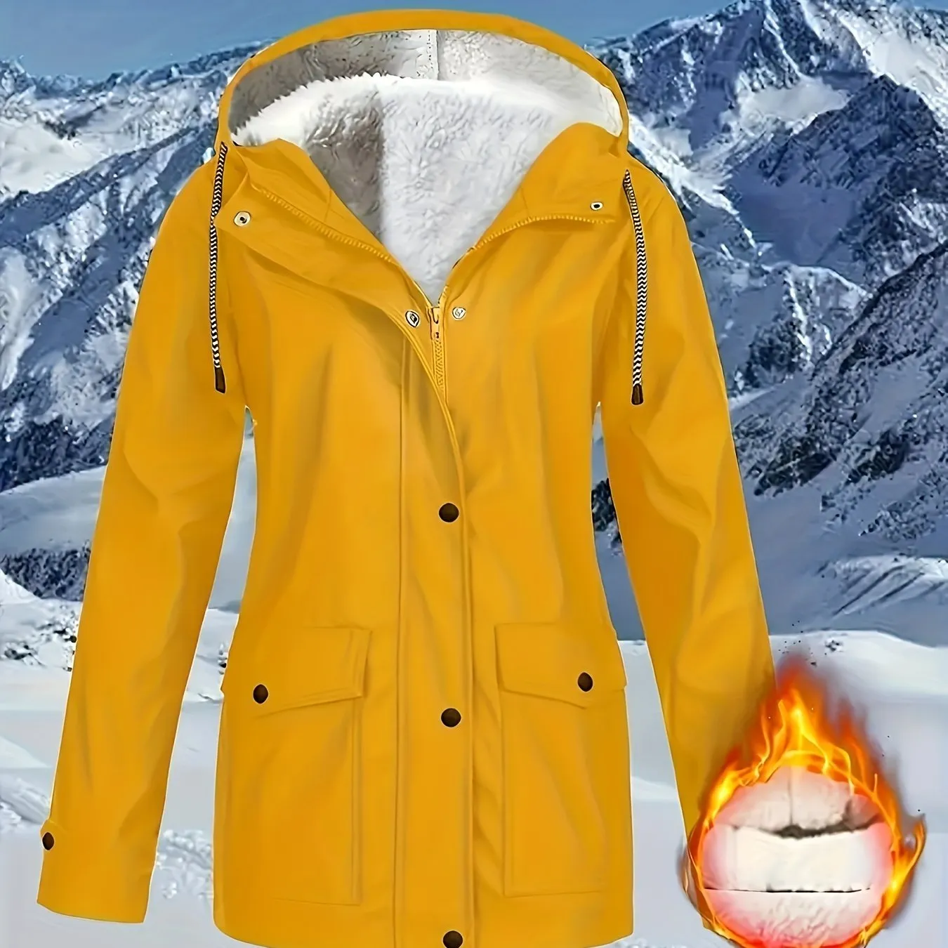 Casual Zip Hooded Puffer Jacket, Waterproof, Warm Outerwear