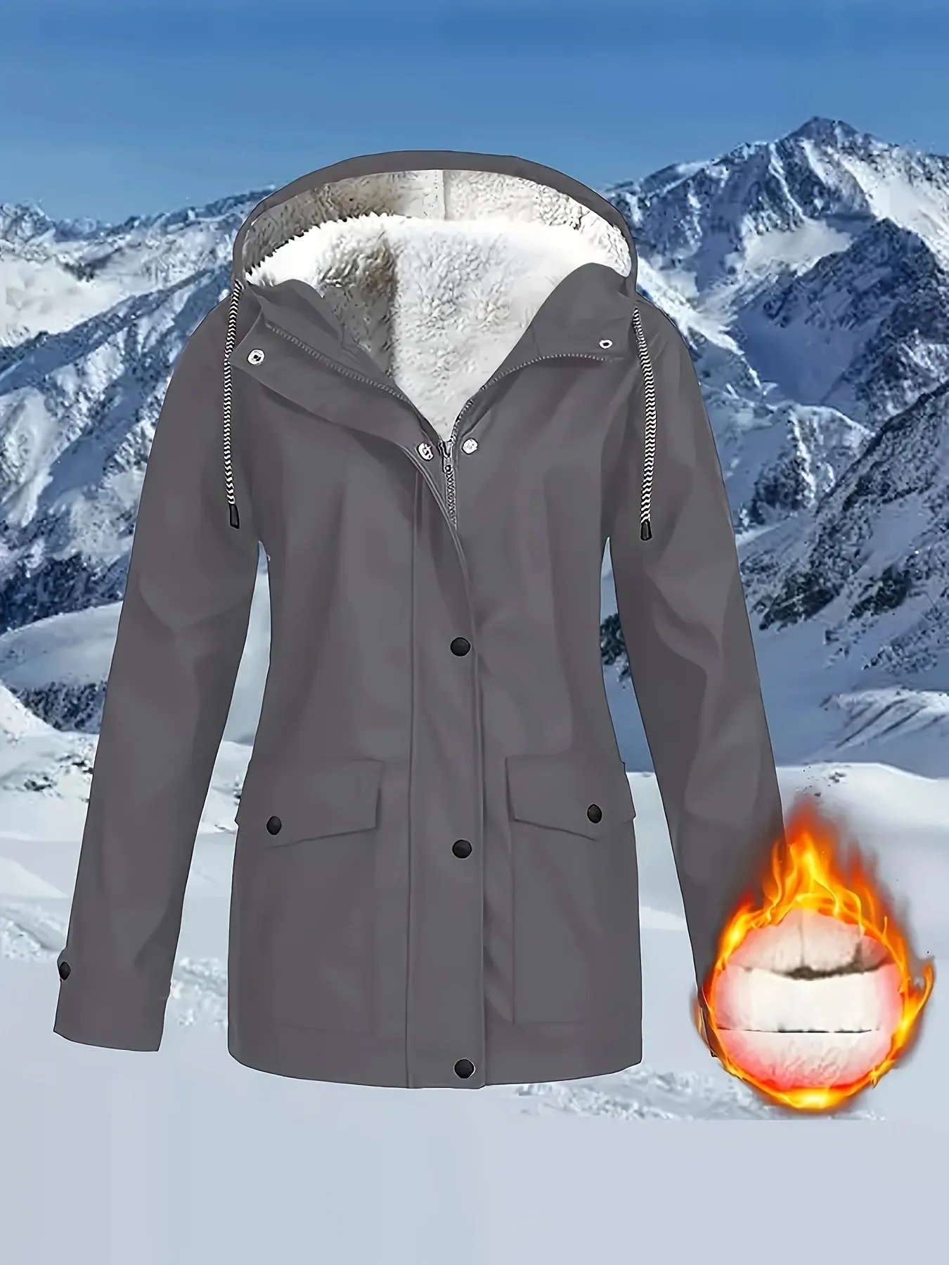 Casual Zip Hooded Puffer Jacket, Waterproof, Warm Outerwear