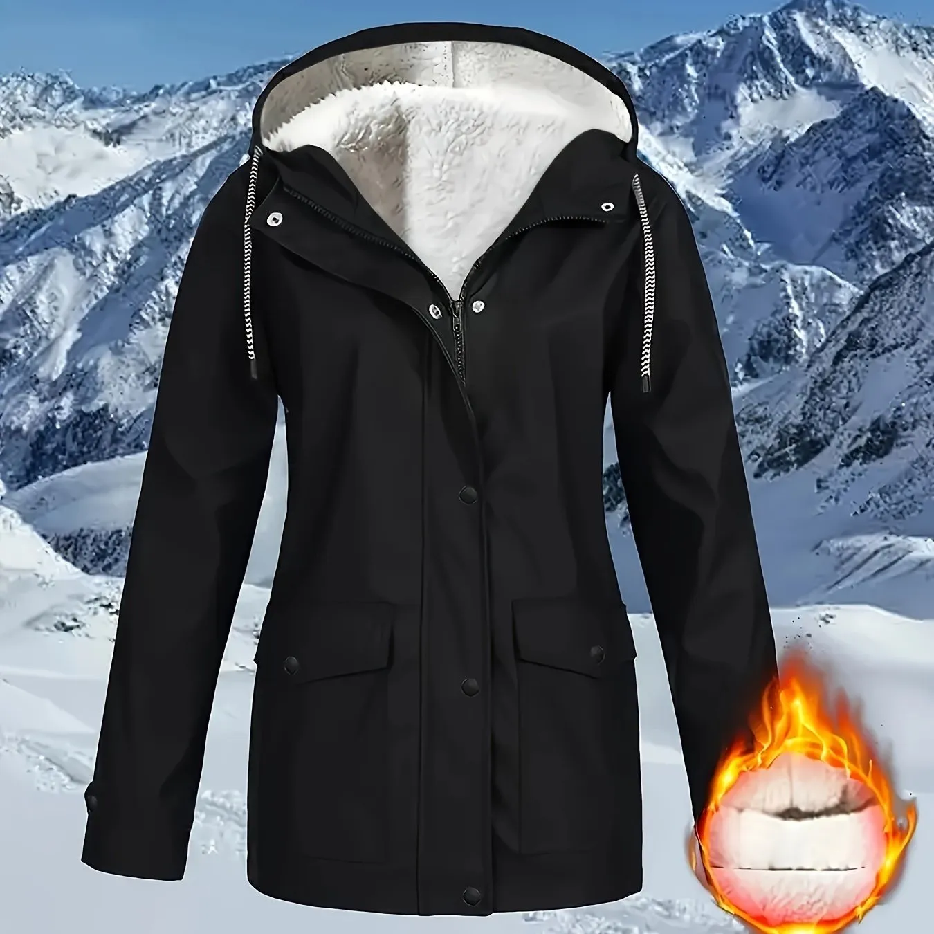 Casual Zip Hooded Puffer Jacket, Waterproof, Warm Outerwear