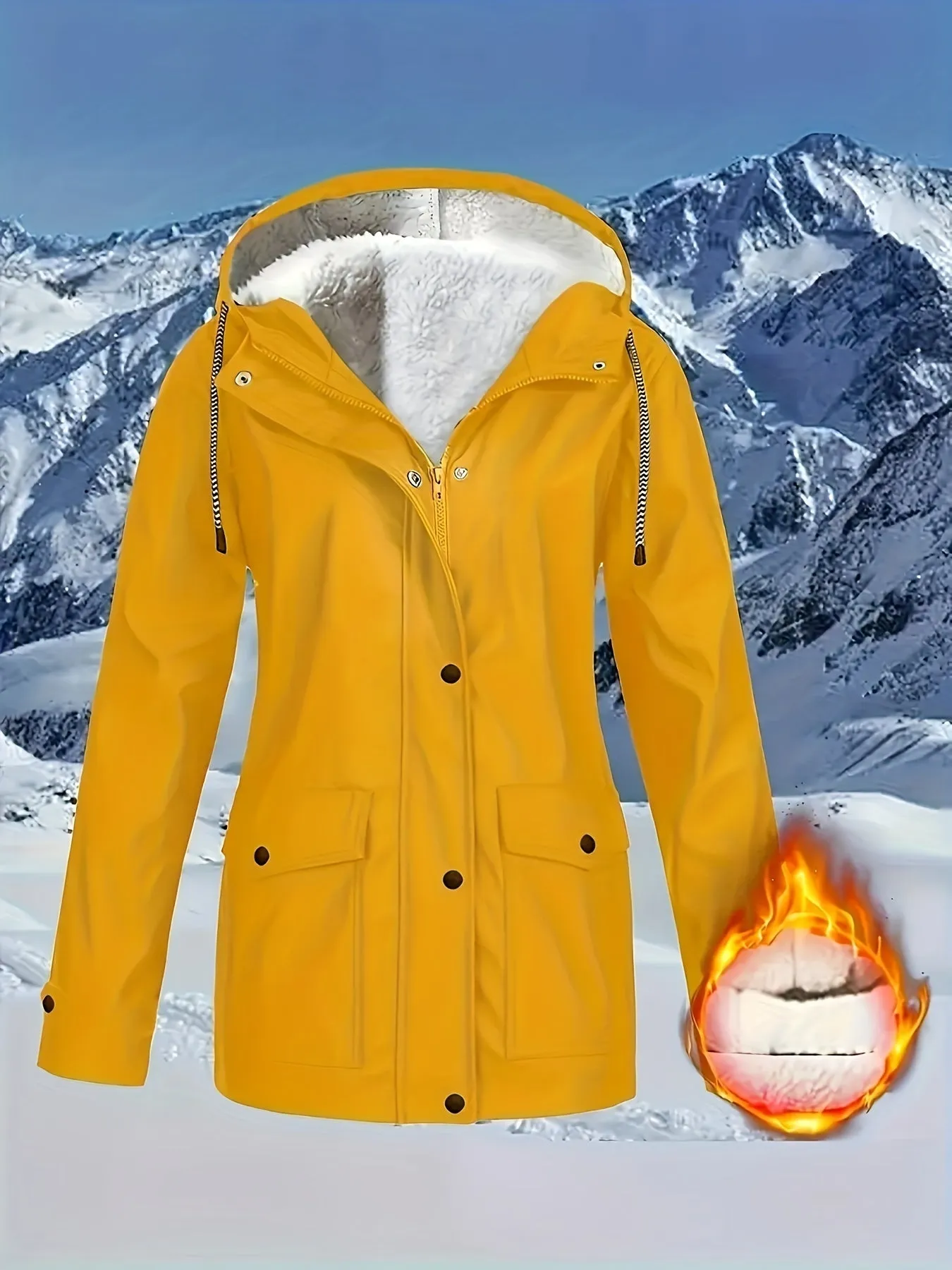Casual Zip Hooded Puffer Jacket, Waterproof, Warm Outerwear