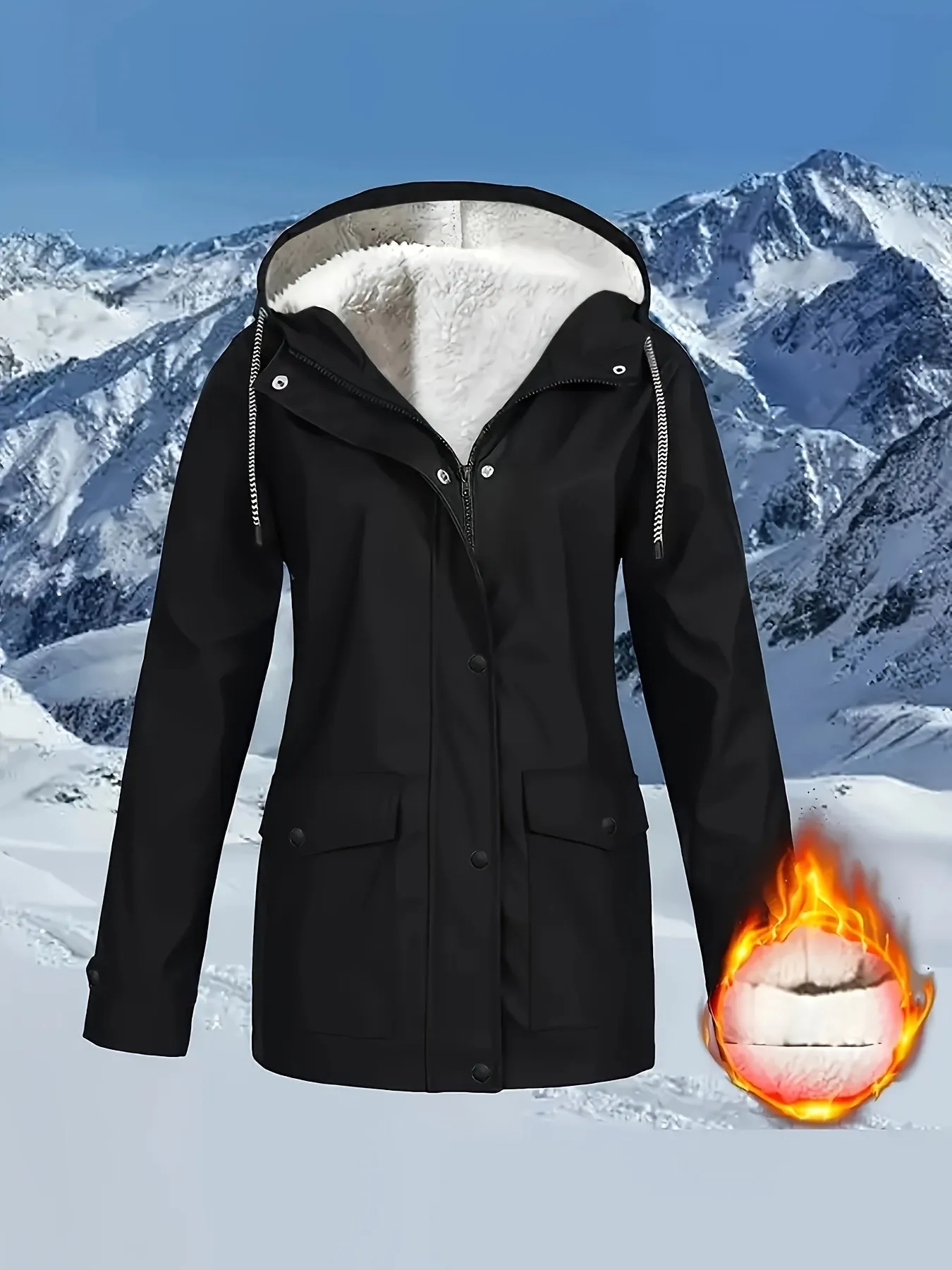 Casual Zip Hooded Puffer Jacket, Waterproof, Warm Outerwear