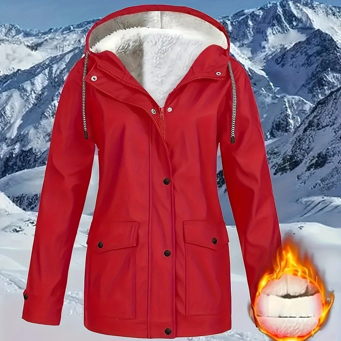 Casual Zip Hooded Puffer Jacket, Waterproof, Warm Outerwear