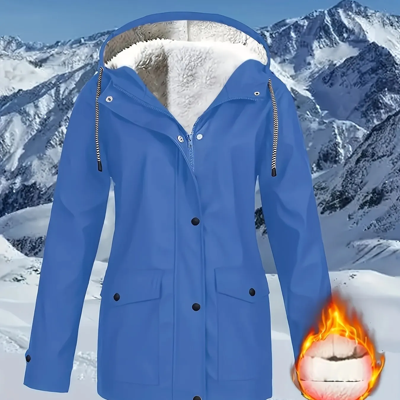 Casual Zip Hooded Puffer Jacket, Waterproof, Warm Outerwear