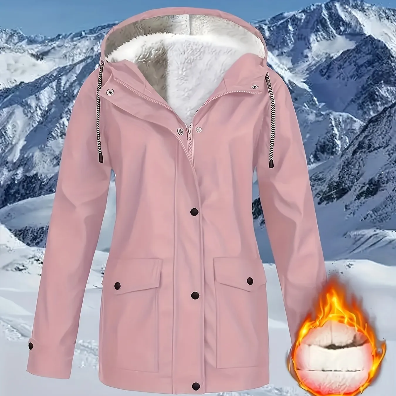 Casual Zip Hooded Puffer Jacket, Waterproof, Warm Outerwear