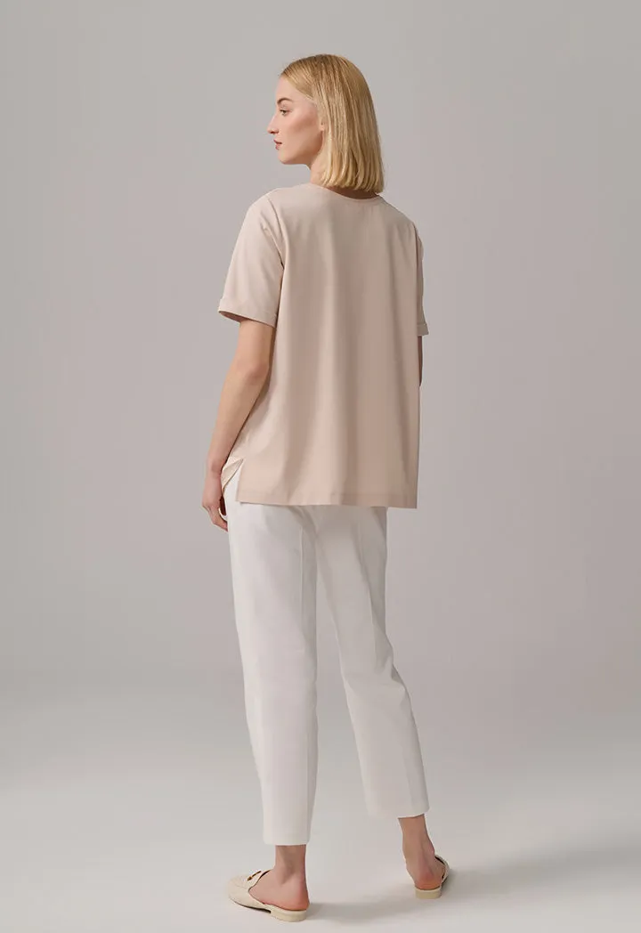 Choice Round Neck Basic T-Shirt  Beige