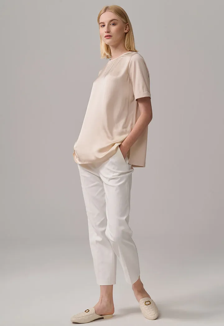 Choice Round Neck Basic T-Shirt  Beige