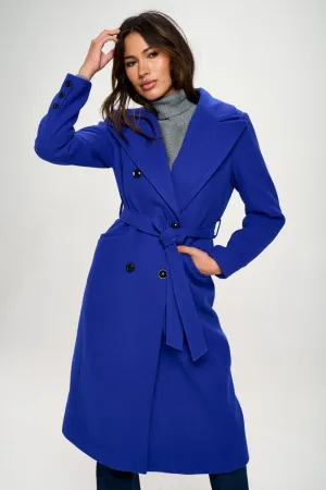 Coalition Royal Blue LA Double-Breasted Longline Coat with Belt