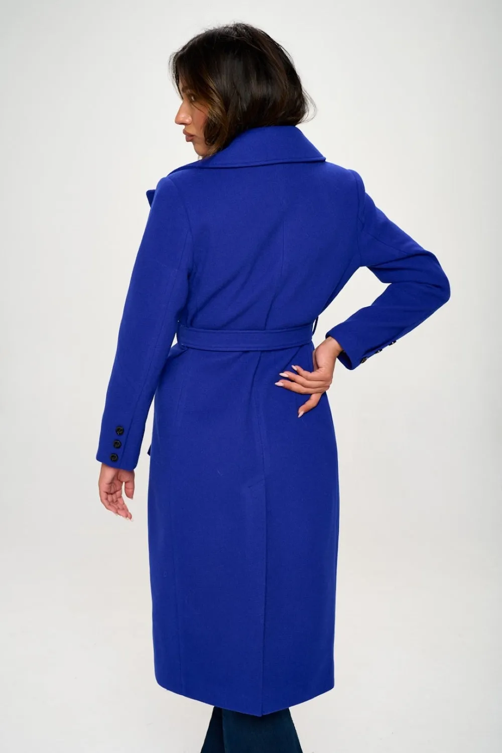 Coalition Royal Blue LA Double-Breasted Longline Coat with Belt