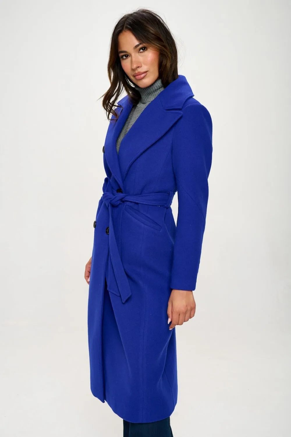 Coalition Royal Blue LA Double-Breasted Longline Coat with Belt