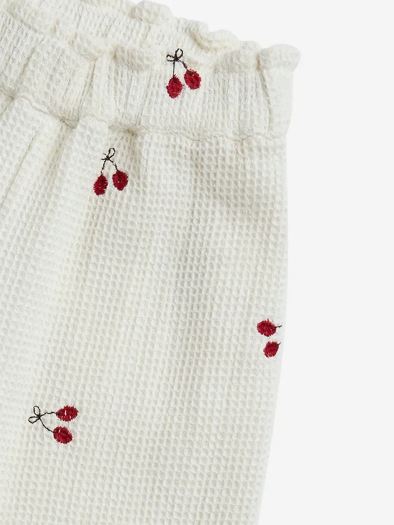 HOP Kids Off-White Waffle-Textured High-Rise Cotton Pants