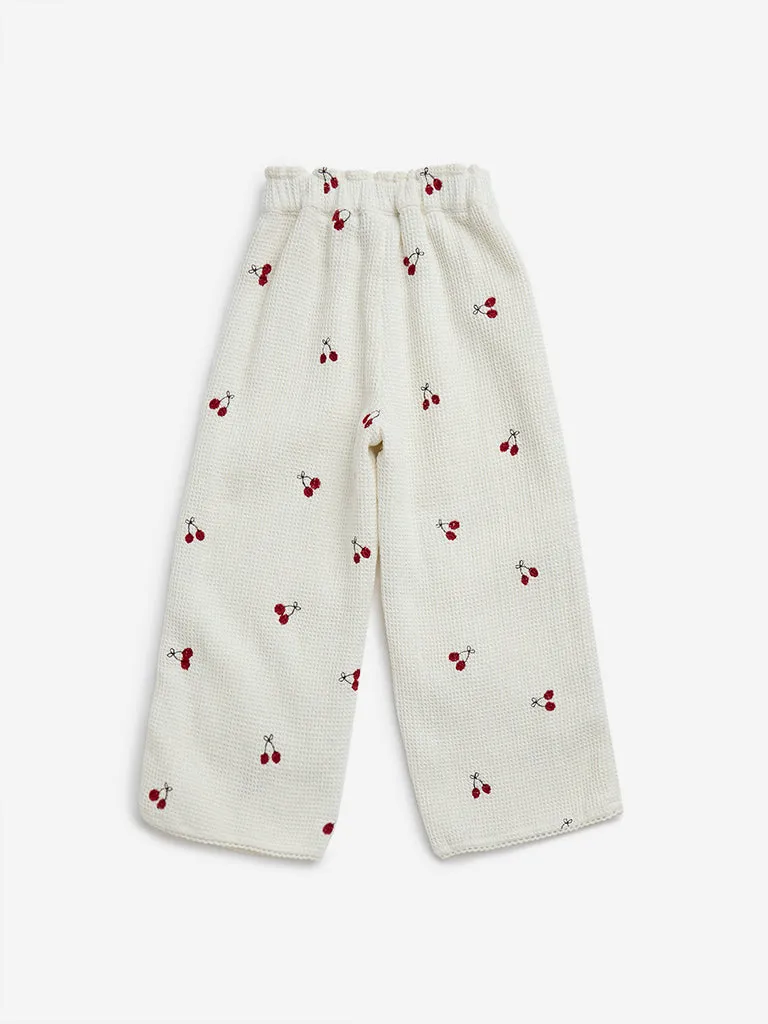 HOP Kids Off-White Waffle-Textured High-Rise Cotton Pants