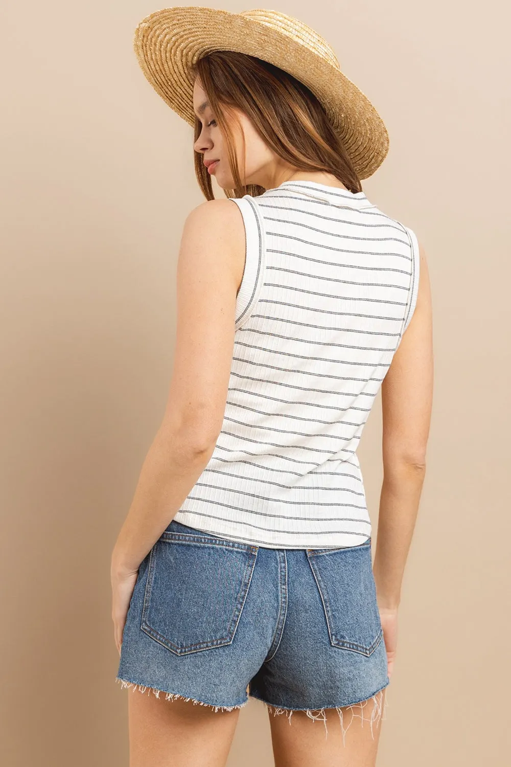 Jayla - Striped Round Neck Tank - Ivory - Exclusively Online