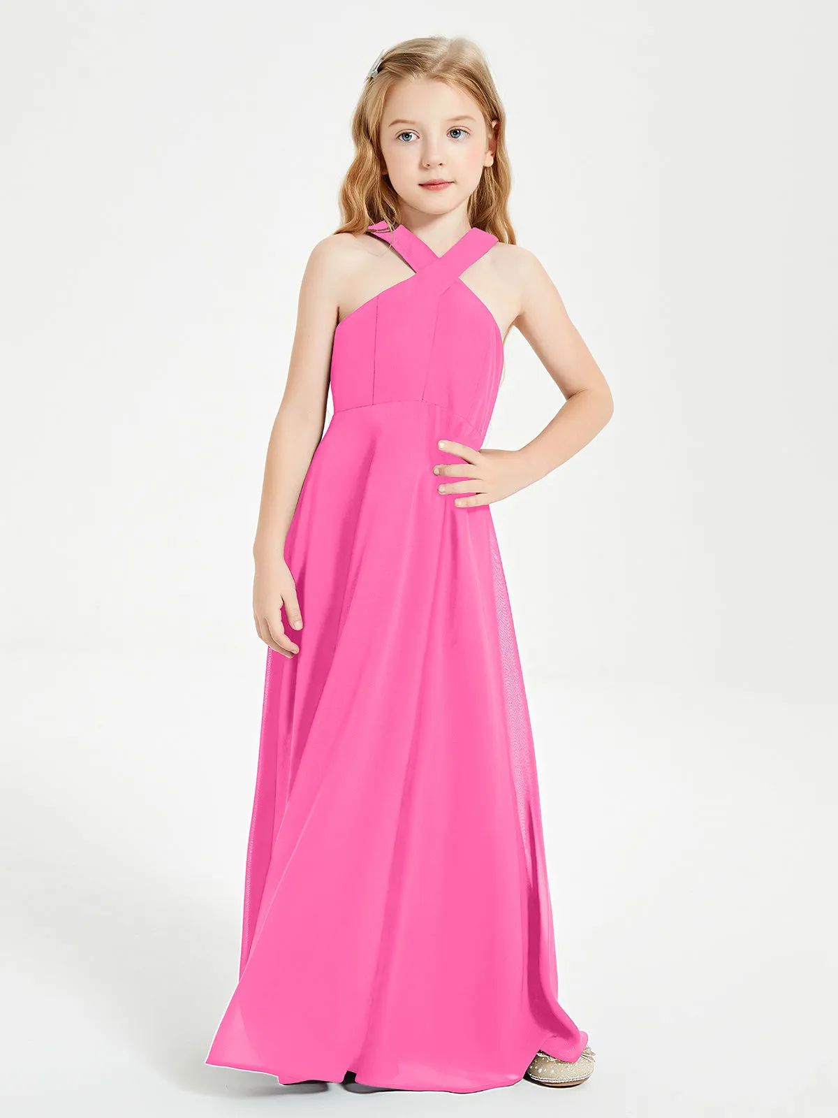 Junior Bridesmaid Dresses Grecian Neckline Floor Length Azalea