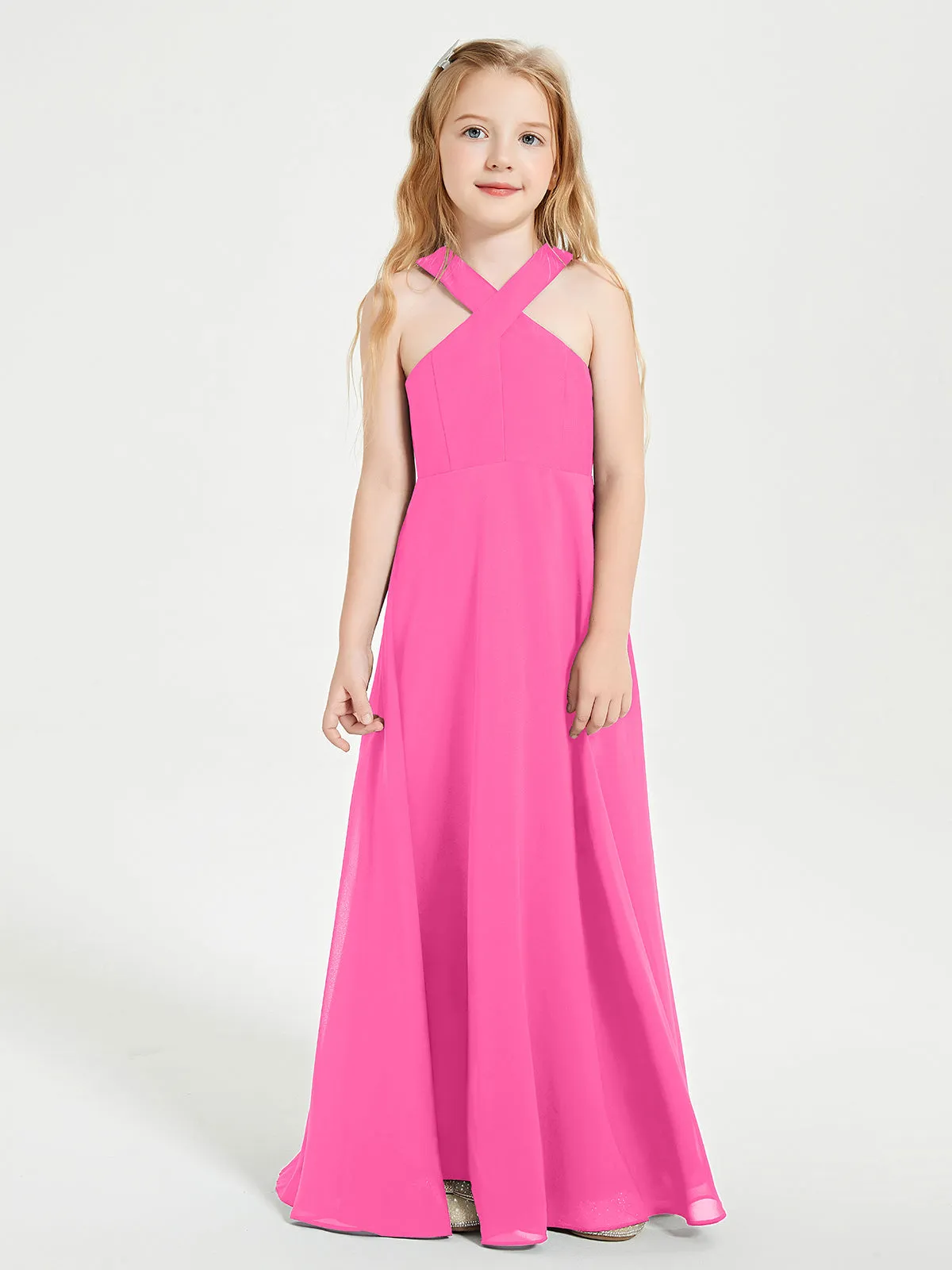 Junior Bridesmaid Dresses Grecian Neckline Floor Length Azalea