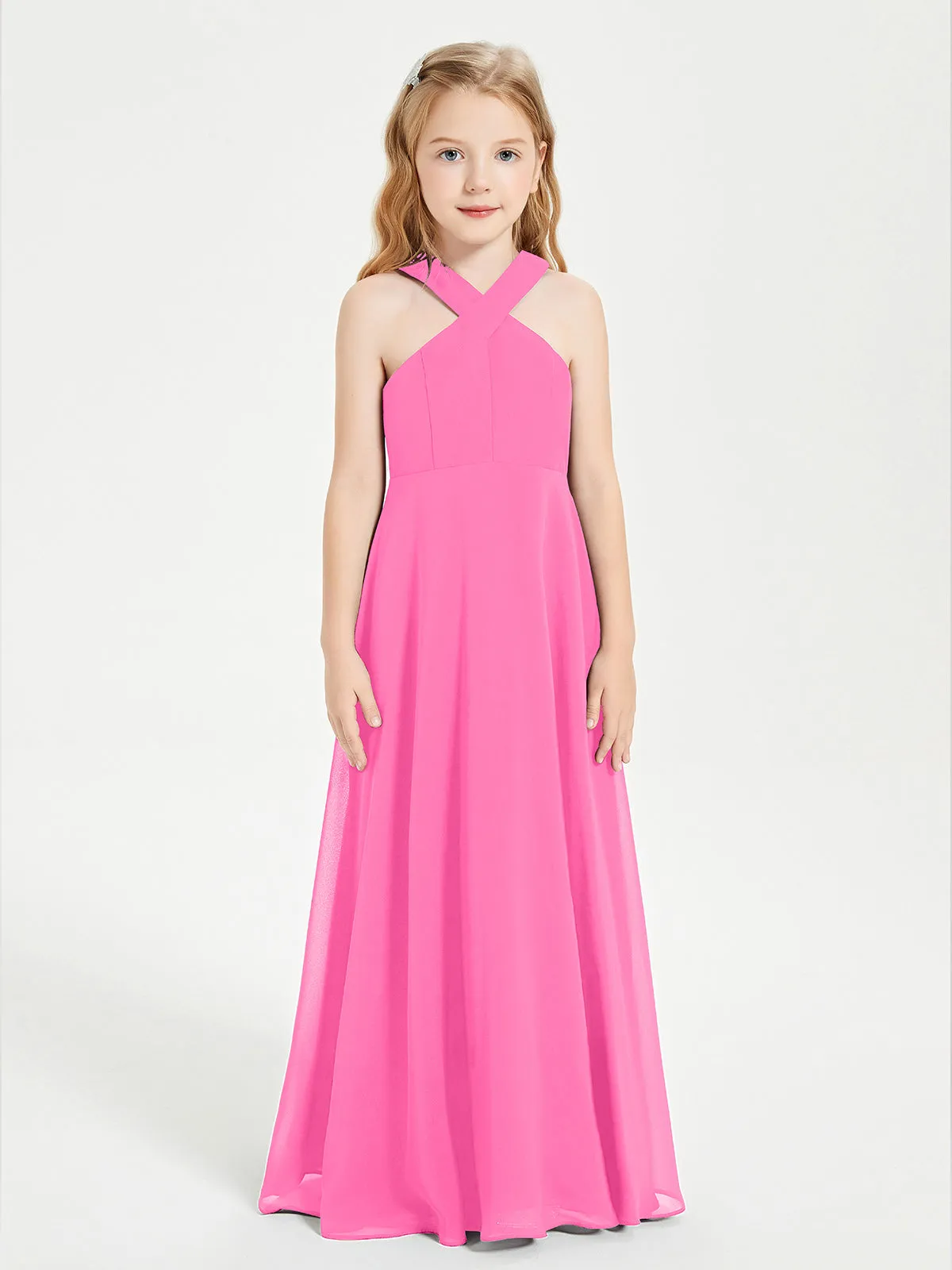 Junior Bridesmaid Dresses Grecian Neckline Floor Length Azalea