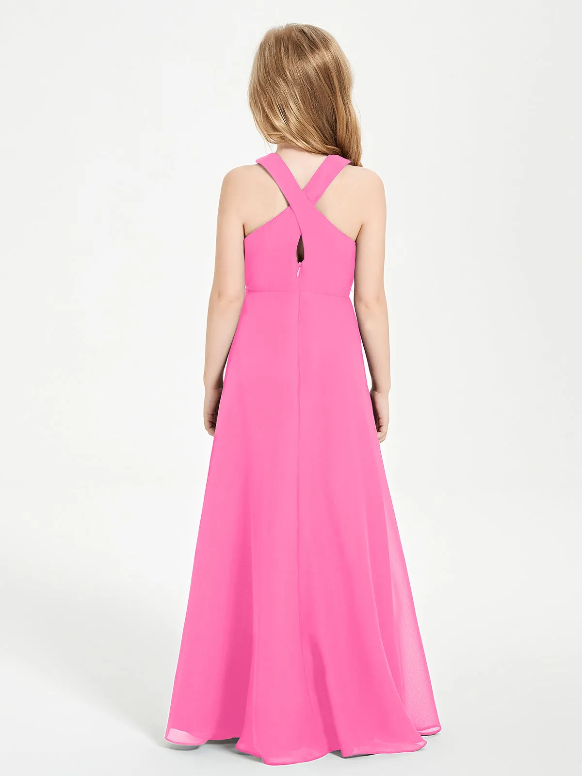 Junior Bridesmaid Dresses Grecian Neckline Floor Length Azalea