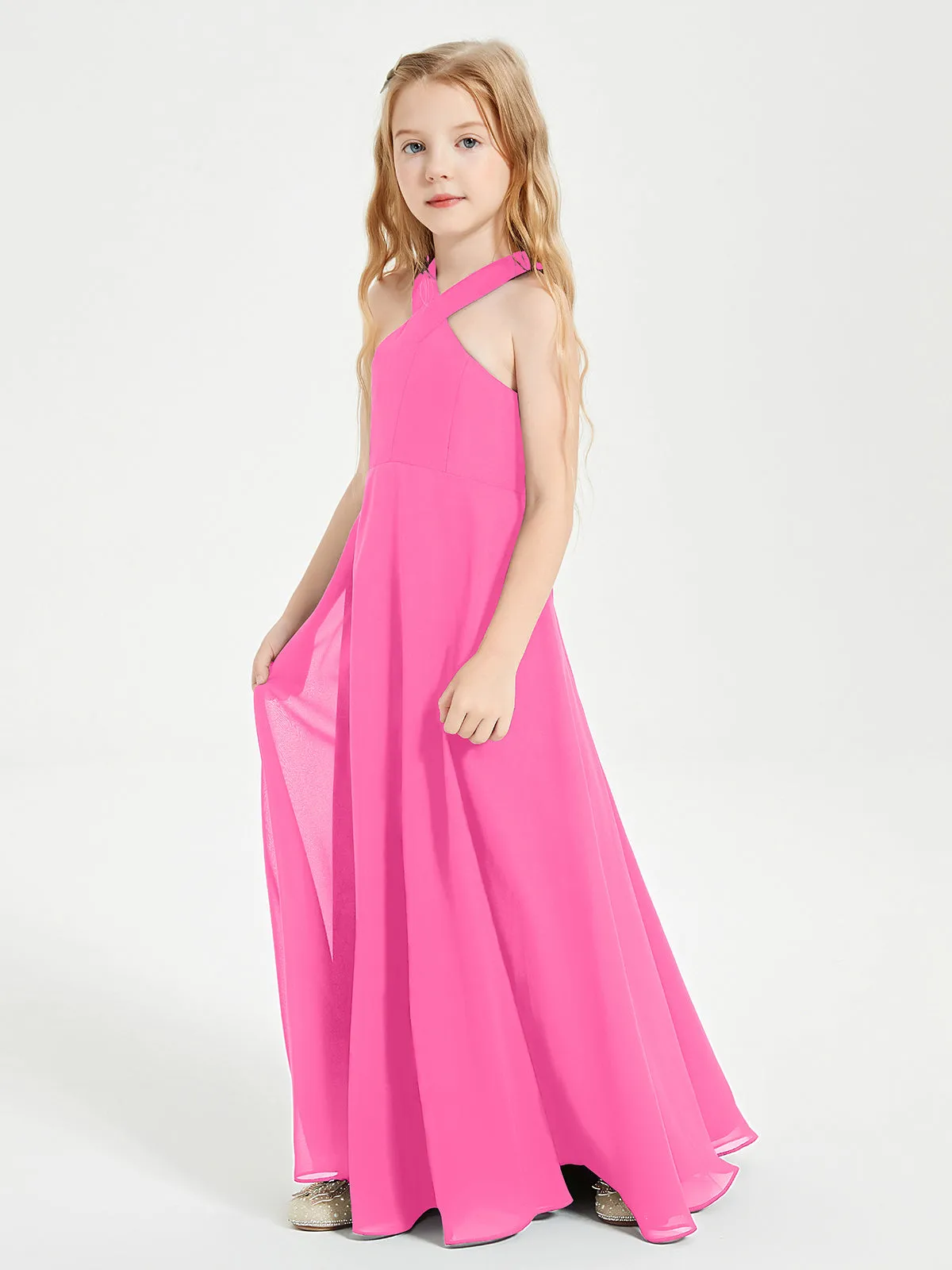 Junior Bridesmaid Dresses Grecian Neckline Floor Length Azalea