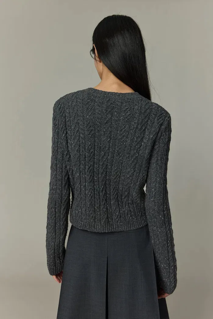 Kaia Laced Cardigan in Contrast Dotted Yarn Knit