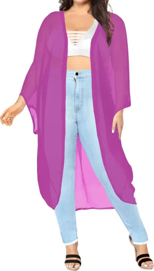 LA LEELA Women Kimono Blouse Beach Swimsuit Cover up Solid OSFM 16-28W [XL- 4X] Magenta_O984