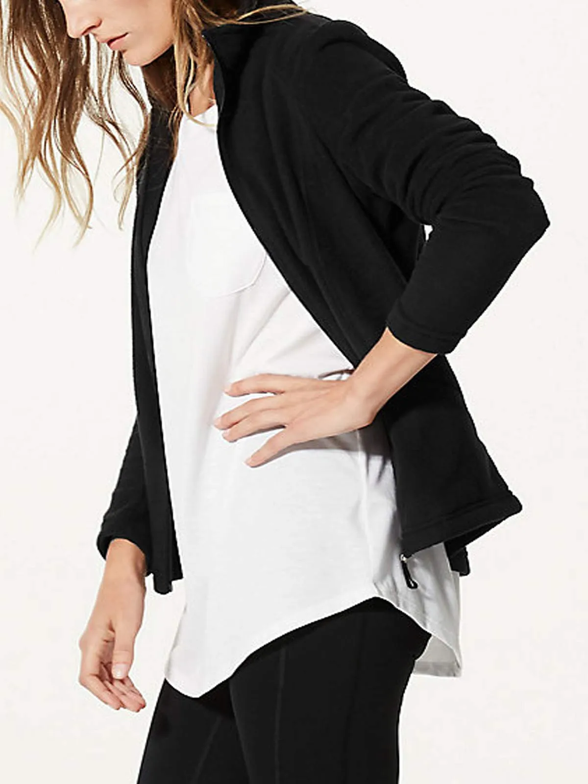Ladies Black Full Zip Panelled Micro Soft Fleece Jacket Warm Cardigan