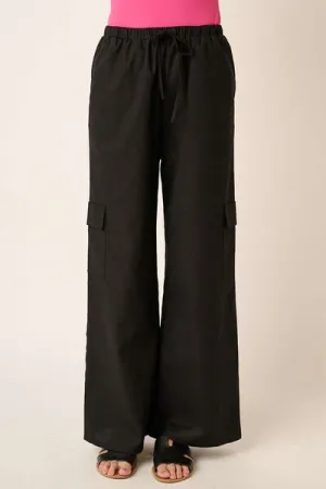 Linen Wide Leg Elastic Waist Cargo Pants