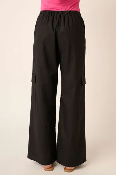 Linen Wide Leg Elastic Waist Cargo Pants