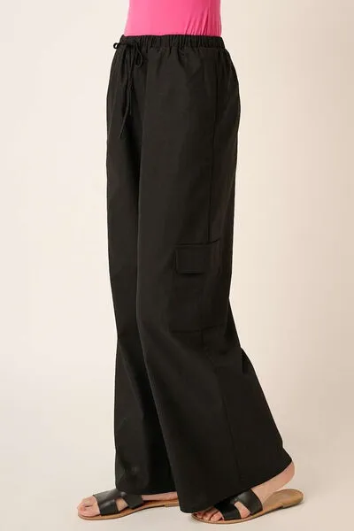 Linen Wide Leg Elastic Waist Cargo Pants
