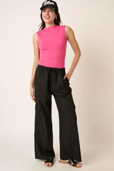 Linen Wide Leg Elastic Waist Cargo Pants