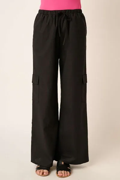 Linen Wide Leg Elastic Waist Cargo Pants