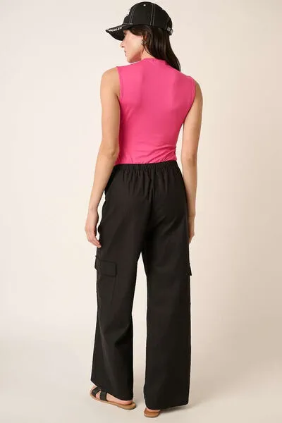 Linen Wide Leg Elastic Waist Cargo Pants