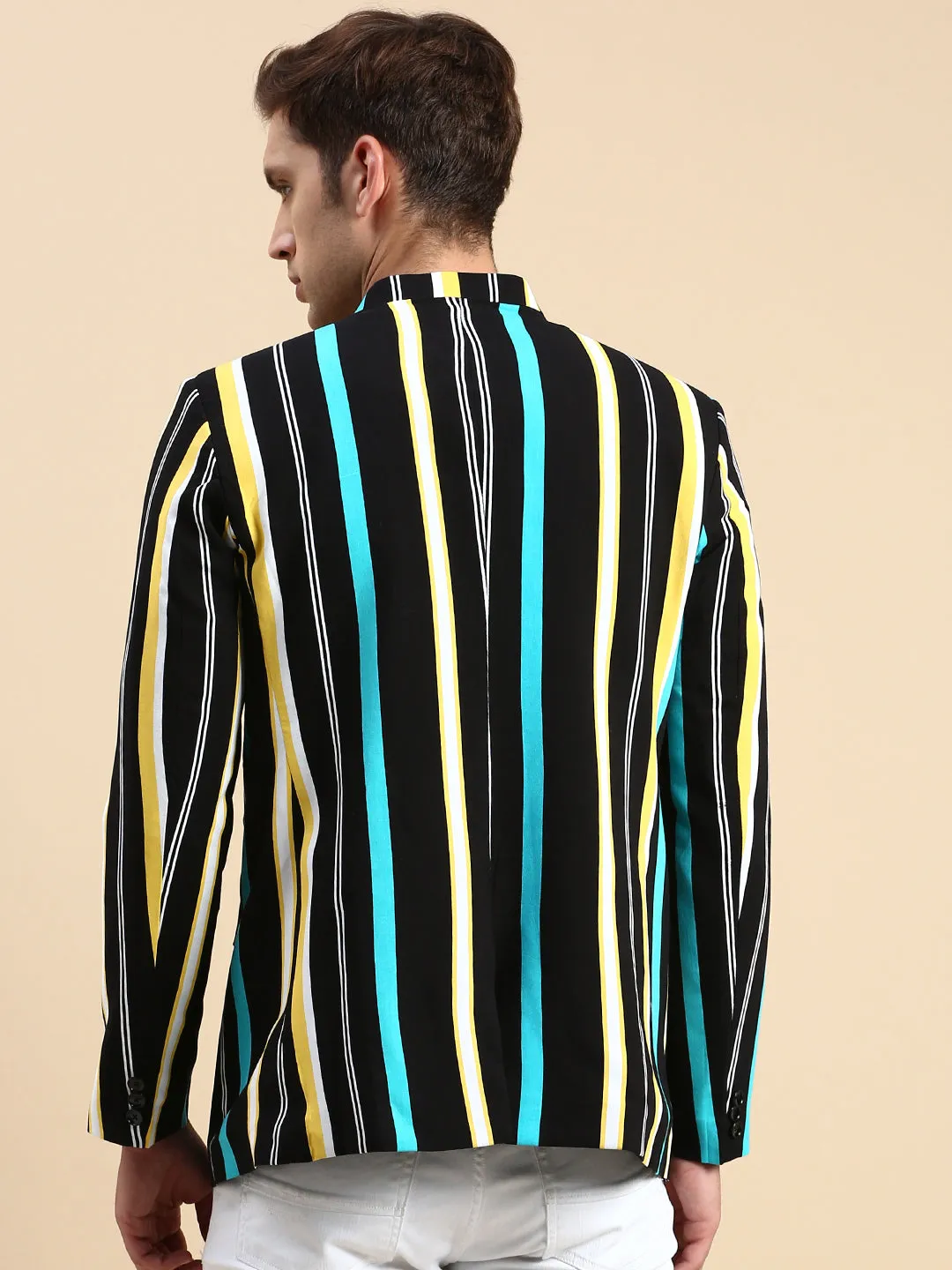Men Black Striped Party Blazer