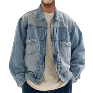 Men's Casual Lapel Multi-pocket Washed Denim Jacket 58202257F